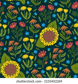 Seamless pattern with garden flowers. Vector illustration.