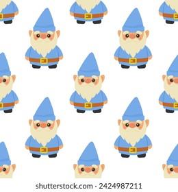 Seamless pattern garden gnome in blue. Vector illustration. For your design, wrapping paper, fabric.