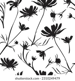 Seamless pattern  garden leaves, plants and flowers. Flat cutout design illustration