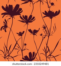 Seamless pattern  garden leaves, plants and flowers. Flat cutout design illustration