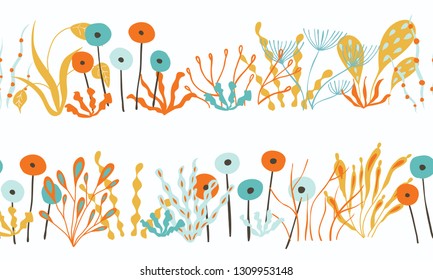 Seamless pattern with garden plants. Garden plants color hand drawn illustration. Home decorations and interior design elements.  