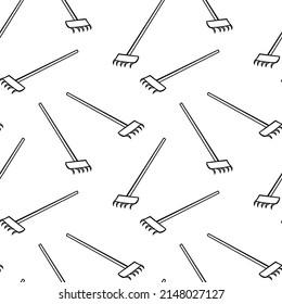 Seamless pattern with garden rake hand drawn doodle outline vector