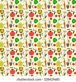 seamless pattern garden supplies vegetables