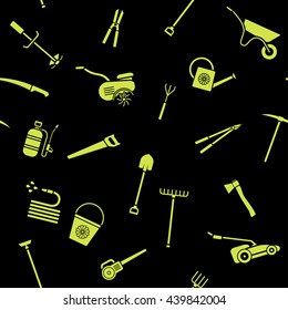 Seamless pattern of garden tools. Background of garden tool icons. Gardening equipment. Agriculture tools. Vector illustration.