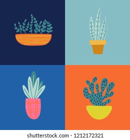 Seamless pattern with garden tools and flower pots.Vector illustration of gardening elements. Beautiful print with home plants.