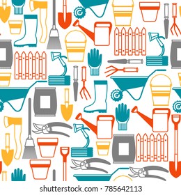 Seamless pattern with garden tools and icons. All for gardening business illustration.