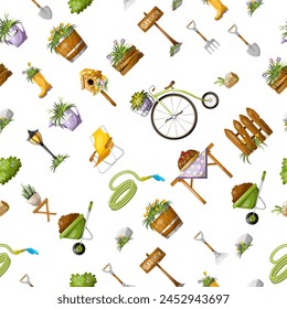 Nahtlose Muster Garten Gemüsegarten. Freihandzeichnung, Vektorillustration.