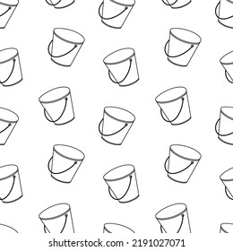 Seamless pattern with gardening bucket hand drawn doodle outline vector