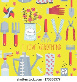 Seamless pattern with gardening design elements