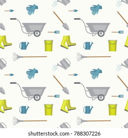 Seamless pattern with gardening equipment background vector illustration