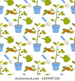 Seamless pattern gardening, inventory, planting. Vector illustration. For your design, wrapping paper, fabric.