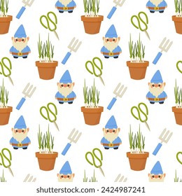 Seamless pattern gardening, inventory, planting. Vector illustration. For your design, wrapping paper, fabric.