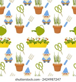 Seamless pattern gardening, inventory, planting. Vector illustration. For your design, wrapping paper, fabric.