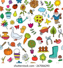 Seamless pattern of gardening objects