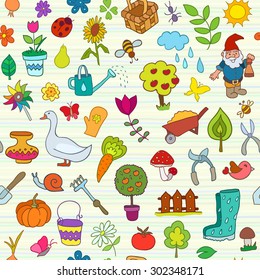Seamless pattern of gardening objects
