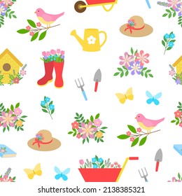 Patrón sin soldadura Flores de resorte de jardinería ilustración vectorial