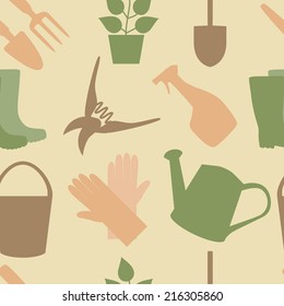 Seamless pattern of gardening tools 