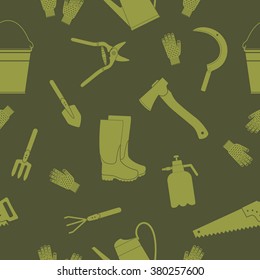 Seamless pattern with gardening tools and equipment