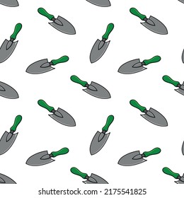 Seamless pattern with gardening trowel tool doodle outline vector