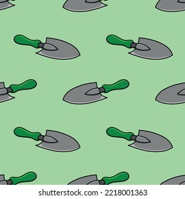 Seamless pattern with gardening trowel tool doodle vector