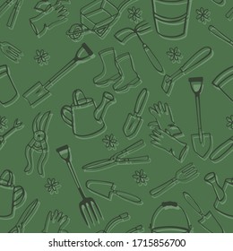 Seamless pattern of Gardening utensils 