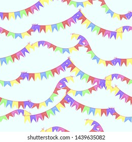 Seamless pattern with a garland of flags. Cartoon style.