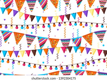 Seamless pattern with garland of flags. Celebration holiday background.