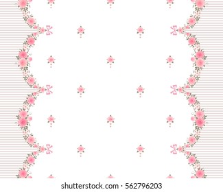 Seamless pattern with garlands of roses and bows. Vintage background. Vector floral border.