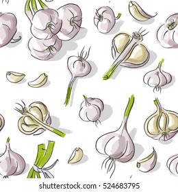 Seamless pattern with garlic