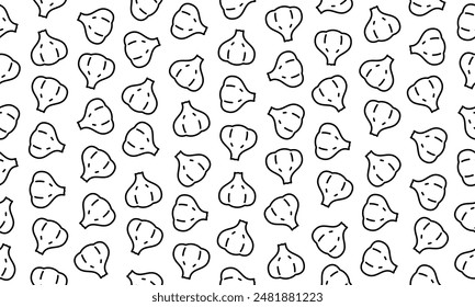 Seamless pattern with garlic. Black and white vector illustration.