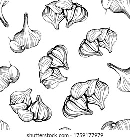  seamless pattern of garlic on a white background.A simple pattern of garlic. vector illustration in the Doodle style