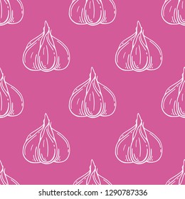 Seamless pattern with garlic. Organic healthy food. Vegetarian nutrition. Hand drawn. 
