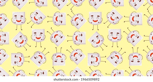 Seamless pattern garlic shaped patch pocket. Character pocket garlic. Cartoon style. Design element. Template for your shirts, books, stickers, cards, posters.