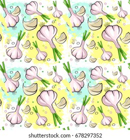 Seamless Pattern Garlic Vegetables Ornament Background Vector Illustration