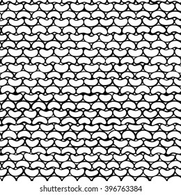  Seamless Pattern of Garter Stitch. Stockinette stitch, reverse side. Black and white hand-drawn doodles. Boundless background can be used for web page backgrounds, wallpapers, invitations.