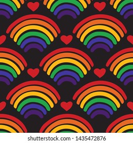 Seamless pattern with gay rainbow heart. LGBT pride symbol. Design element for fabric, banner, wallpaper or gift wrap.