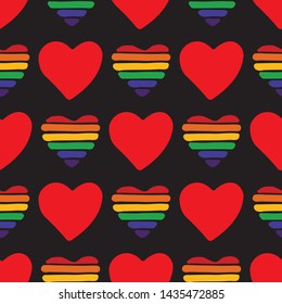 Seamless pattern with gay rainbow heart. LGBT pride symbol. Design element for fabric, banner, wallpaper or gift wrap.