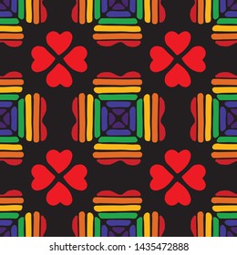 Seamless pattern with gay rainbow heart. LGBT pride symbol. Design element for fabric, banner, wallpaper or gift wrap.