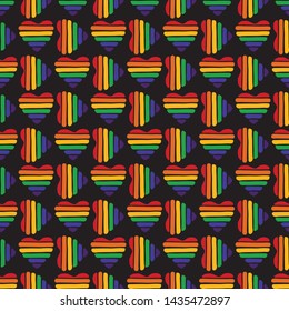 Seamless pattern with gay rainbow heart. LGBT pride symbol. Design element for fabric, banner, wallpaper or gift wrap.