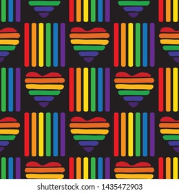 Seamless Pattern With Gay Rainbow Heart. LGBT Pride Symbol. Design Element For Fabric, Banner, Wallpaper Or Gift Wrap.