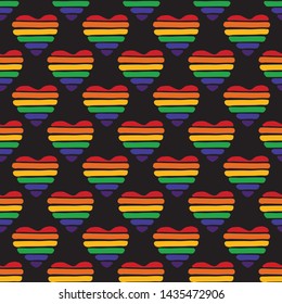 Seamless pattern with gay rainbow heart. LGBT pride symbol. Design element for fabric, banner, wallpaper or gift wrap.