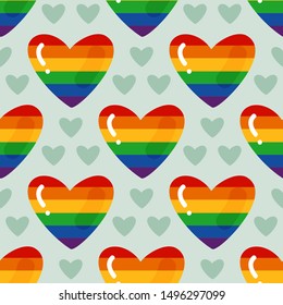 Seamless pattern with gay rainbow heart. LGBT pride symbol. Design element for fabric, banner, wallpaper or gift wrap.