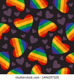 Seamless pattern with gay rainbow heart. LGBT pride symbol. Design element for fabric, banner, wallpaper or gift wrap.