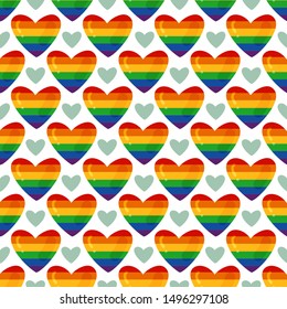 Seamless pattern with gay rainbow heart. LGBT pride symbol. Design element for fabric, banner, wallpaper or gift wrap.