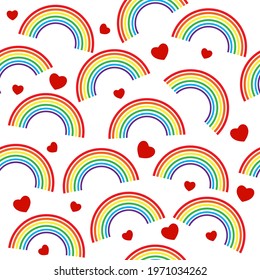 Seamless pattern with gay rainbow and heart. LGBT pride symbol. Design element for fabric, banner, wallpaper or gift wrap. Pride month.