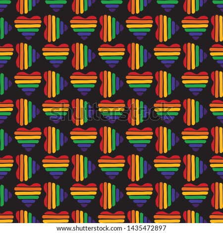 Seamless pattern with gay rainbow heart. LGBT pride symbol. Design element for fabric, banner, wallpaper or gift wrap.