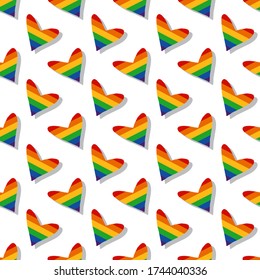 Seamless pattern with gay rainbow hearts. LGBT pride symbol. Design element for fabric, banner, wallpaper or gift wrap.