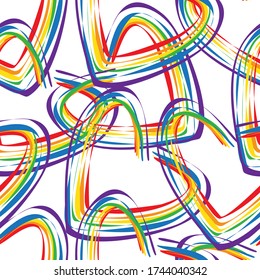 Seamless Pattern With Gay Rainbow Hearts. LGBT Pride Symbol. Design Element For Fabric, Banner, Wallpaper Or Gift Wrap.