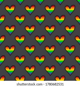 Seamless pattern with gay rainbow hearts. LGBT pride symbol. Design element for fabric, banner, wallpaper or gift wrap.