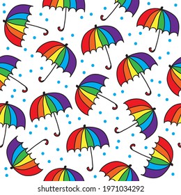 Seamless pattern with gay rainbow umbrella. LGBT pride symbol. Design element for fabric, banner, wallpaper or gift wrap. Pride month.